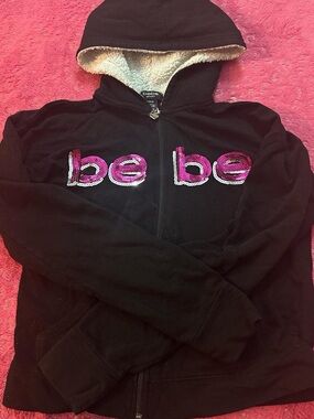 bebe Black Hoodie with Pink Sequin Logo